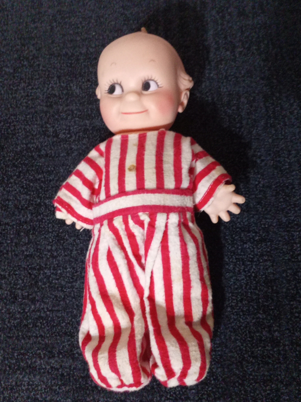 Striped Red & White Plush Baby Doll with Vinyl Face